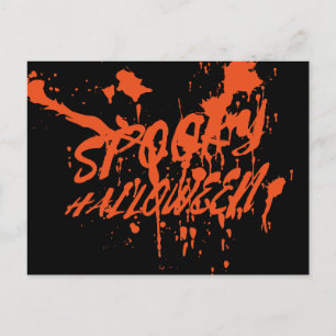 Carte Postale Faire-part Splash Halloween Épouvantable Rouge Orange Rétro