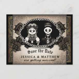 Carte Postale Faire-part Squelettes d'antiquité de brun de mariage de