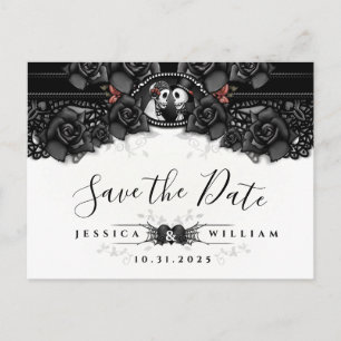Carte Postale Faire-part Squelettes de mariage en dentelle noire et blanche