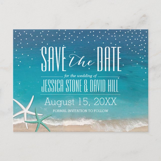 Carte Postale Faire-part Starfish Beach Wedding Enregistrer la date (Devant)