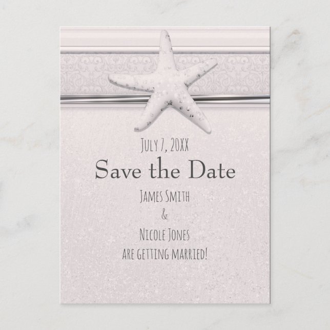Carte Postale Faire-part Starfish Classic White Beach Wedding Sauvez la dat (Devant)