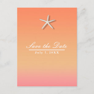 Carte Postale Faire-part Starfish Orange & Pink Beach Été Économisez Date