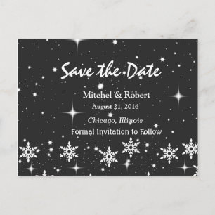 Carte Postale Faire-part Stars Snowflakes Noces de Noël Sauvez la date