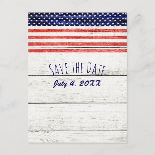 Carte Postale Faire-part Stars Stripes Rustique Bois Patriotique Enregistre (Devant)