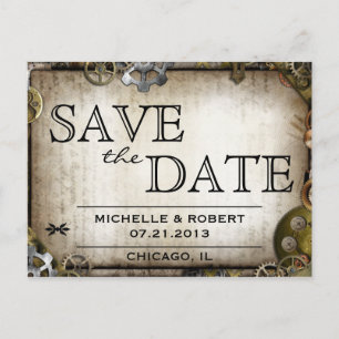 Carte Postale Faire-part Steampunk Gears Victorian Enregistrer la date Post