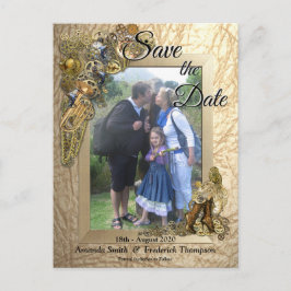 Carte Postale Faire-part Steampunk sur cuir doré Save the Date
