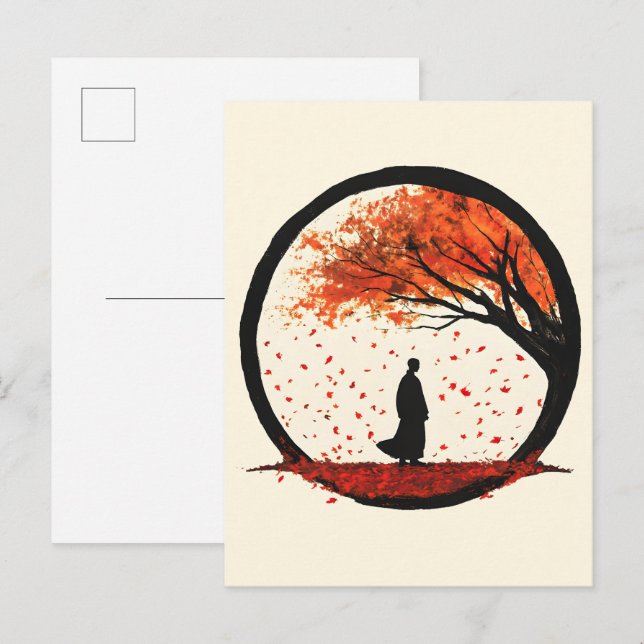 Carte Postale Faire-part Stillness Zen Circle Automne Tombant Feuille (Devant / Derrière)