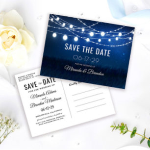 Carte Postale Faire-part String Lights Mariage rustique Enregistrer la date
