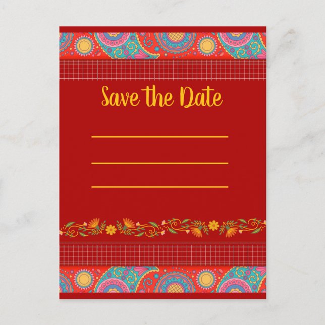 Carte Postale Faire-part Style de mariage Desi rouge profond Design (Devant)