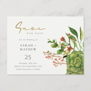 CARTE POSTALE FAIRE-PART SUCCULENT CACTUS ORANGE EAU ENREGISTRER LA DATE
