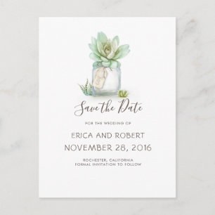 Carte Postale Faire-part Succulent Mason Jar Rustique Enregistrer la date