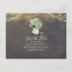 Carte Postale Faire-part Succulent Mason Jar Rustique Enregistrer la date