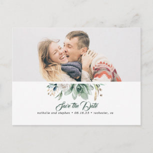 Carte Postale Faire-part Succulente verdure rose blanche enregistrer la dat