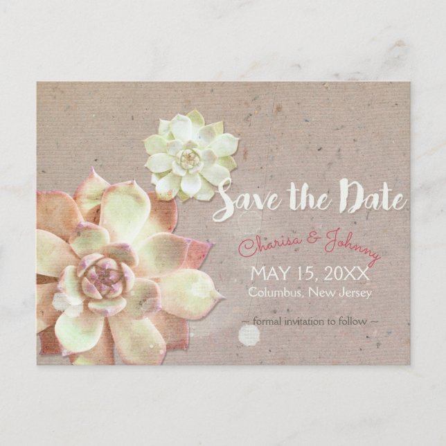 Carte Postale Faire-part Succulentes en carton rustique pour mariage, Enreg (Devant)