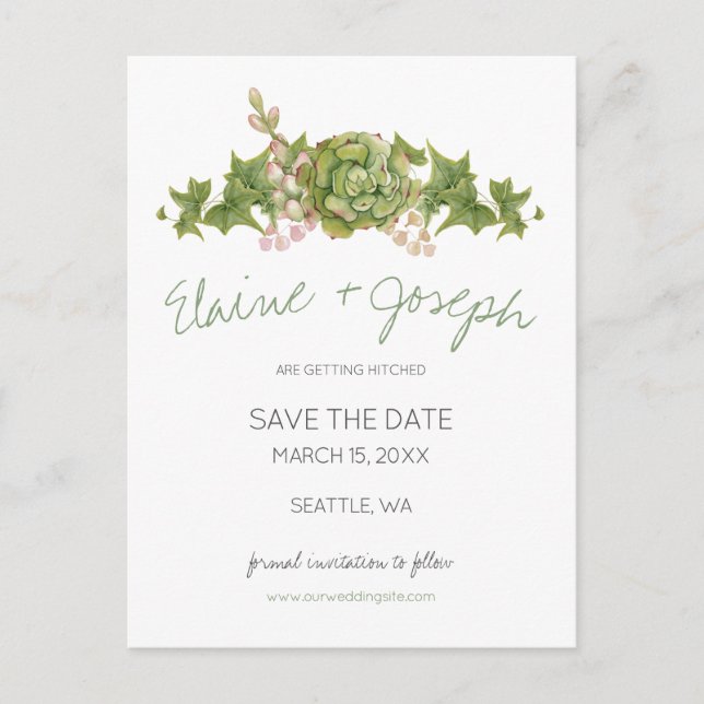 Carte Postale Faire-part Succulentes Mariage Rustique faire part de date (Devant)