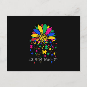 Carte Postale Faire-part Sunflower Accepter Comprendre l'Amour Monde Autism