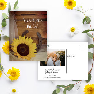 Carte Postale Faire-part Sunflower Horseshoe Mariage Occidental Enregistrer