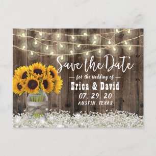 Carte Postale Faire-part Sunflower Jar Mariage floral rustique Enregistrer 
