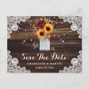 Carte Postale Faire-part Sunflower Rouge Rose Mason Jar Mariage Enregistrer