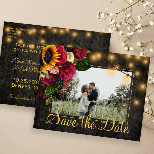 Carte Postale Faire-part Sunflowers rose grange bois enregistrer la date ma