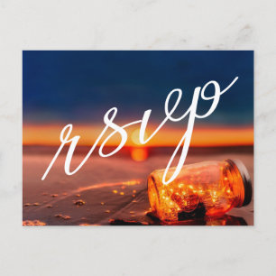 Carte Postale Faire-part Sunset Beach Mason Jar Bleu Nuit Mariage RSVP