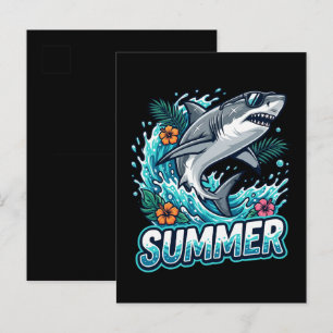 Carte Postale Faire-part Superbe Grand Requin Blanc Sautant - animal d'été 