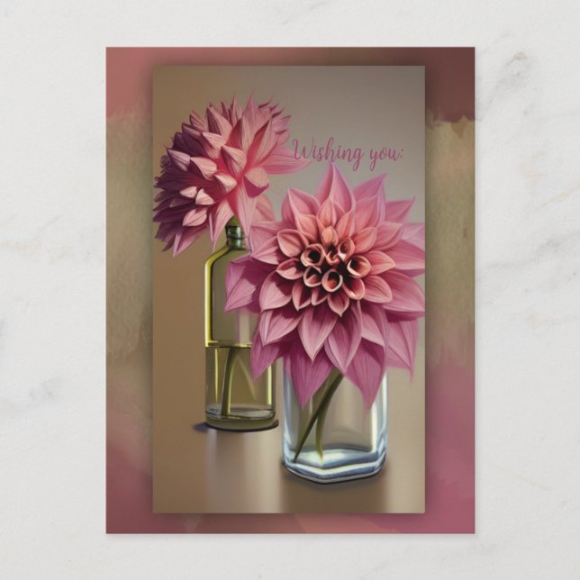 Carte Postale Faire-part Superbes fleurs Dahlia et texte personnalisé (Devant)