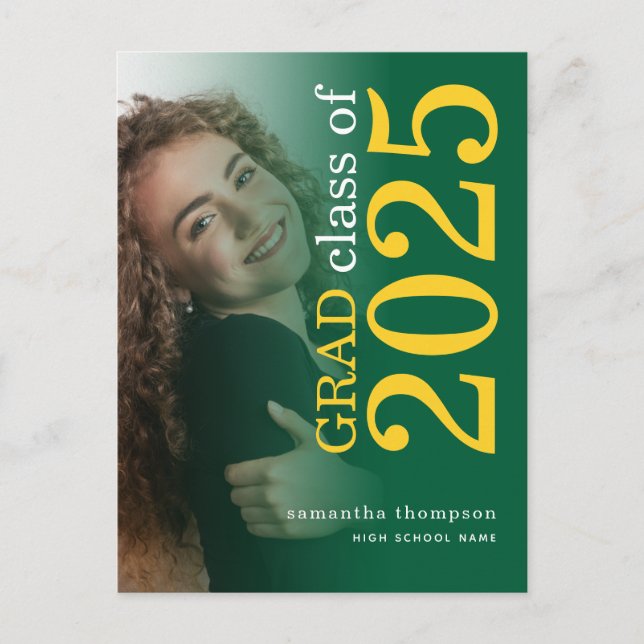 Carte Postale Faire-part Superposition photo moderne Jaune Vert 2023 Gradua (Devant)