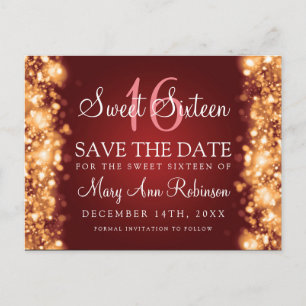 Carte Postale Faire-part Sweet 16 "Évitez la Date" Lumières scintillantes O