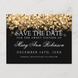 Carte Postale Faire-part Sweet 16 Sauvegardez La Date Shimmering Gold Light