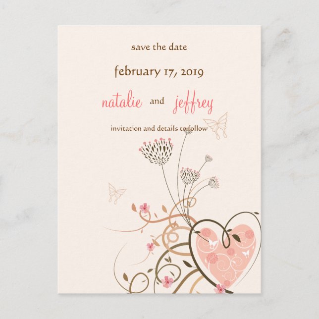 Carte Postale Faire-part Sweet Heart & Butterfly Swirls Enregistrer La Cart (Devant)