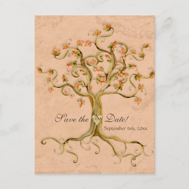 Carte Postale Faire-part Swirl Tree Roots Antiquité Parchemin Mariage Enreg (Devant)
