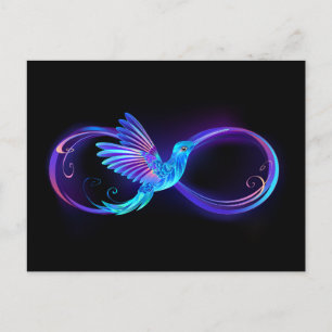 Carte Postale Faire-part Symbole de l'infini néon avec colibri lumineux