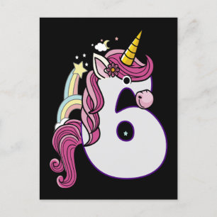 Carte Postale Faire-part T-Shirt Cadeau Tenue 6ème Anniversaire Licorne Kaw