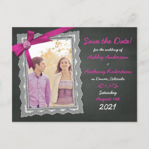 Carte Postale Faire-part Tableau Magenta Nœud Photo Mariage Enregistrer la