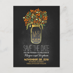 Carte Postale Faire-part Tableau orange save the date - Fleur Mason Jar