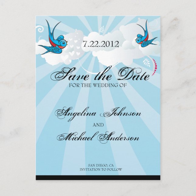 Carte Postale Faire-part Tatouage hirondelles et scroll Urban Enregistrer l (Devant)
