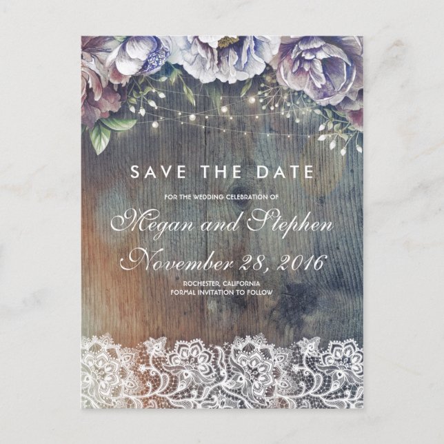 Carte Postale Faire-part Taupe, bleu et marron floral rustique Enregistrer  (Devant)