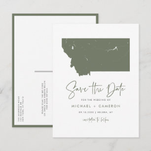 Carte Postale Faire-part Taupe Green Montana Map QR Code Enregistrer la dat
