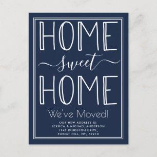 Carte Postale Faire-part Tendance Maison Douce Maison Typographie Bleu Mari