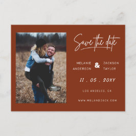 Carte Postale Faire-part Terracotta Burnt Orange Simple Photo Enregistrer L