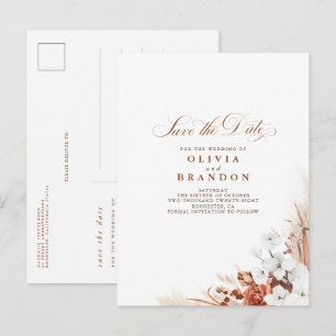 Carte Postale Faire-part Terracotta et Fleurs Blanches Bohème Save The Date