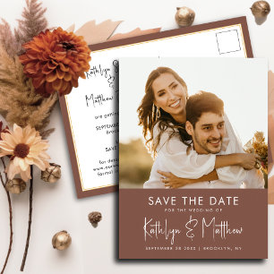 Carte Postale Faire-part Terracotta Fun Script Moderne Photo Simple Mariage