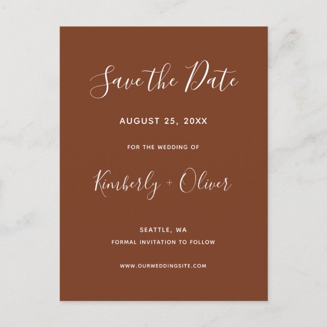 Carte Postale Faire-part Terracotta Rustic Burnt Orange Enregistrer La Date (Devant)