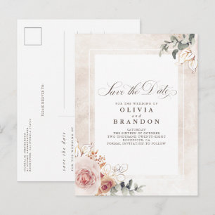 Carte Postale Faire-part Terre Rose Floral Élégant Enregistrer La Date