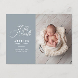 Carte Postale Faire-part Texte de script Hello world photo annonce de naiss