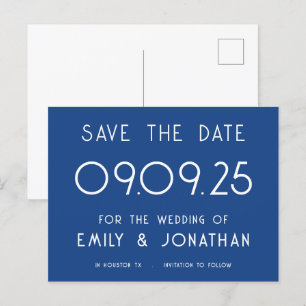 Carte Postale Faire-part Texte simple Mariage bleu Enregistrer la date