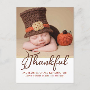Carte Postale Faire-part Thanksgiving Autumn Babth Birth Photo