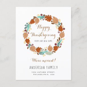 Carte Postale Faire-part Thanksgiving Autumn Wreath Holiday Moving