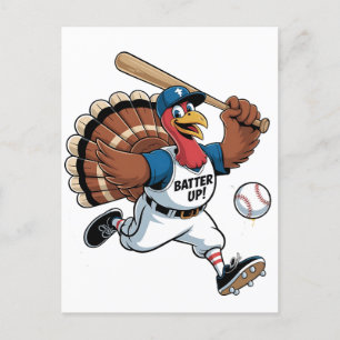 Carte Postale Faire-part Thanksgiving Baseball Turquie Batter Gobbler